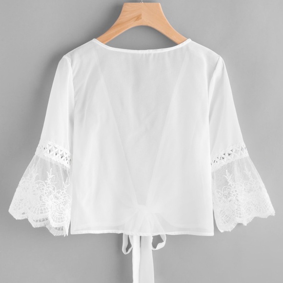 CONTRAST LACE CHIFFON KIMONO - Picture 2 of 3